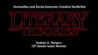 ITERAR
THEORIES
L Y
Andrea A. Tiangco
12th Grade-Isaac Newton
Humanities and Social Sciences: Creative Nonfiction
 