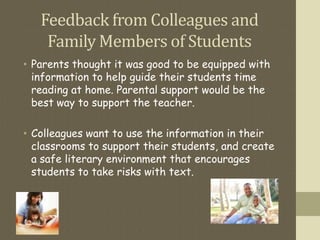 References
Gambrell, L. B., Palmer, B. M., Codling, R. M., & Mazzoni, S. A. (1996).
Assessing motivation to read. The Reading Teacher, 49(7),
518--533.
Laureate Education, Inc. (Producer). (2010b). Analyzing and selecting
texts. [Video webcast]. The beginning reader, PreK-3.
Baltimore: author.
Laureate Education, Inc. (Producer). (2010c). Critical Perspective.
[Video webcast]. The beginning reader, PreK-3 . Baltimore:
author.
Laureate Education, Inc. (Producer). (2010a). Getting to know your
students. [Video webcast]. The beginning reader, PreK-3.
Baltimore: author.
Laureate Education, Inc. (Producer). (2010d). Response Perspective. [Video
webcast]. The beginning reader, PreK-3. Baltimore: author.
McKenna, M. C., & Kear, D. J. (1990). Measuring attitude toward reading: A
new tool for teachers. The Reading Teacher, 43(9), 626--639.
 