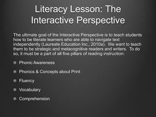 Selecting Texts
I used these two assessment tools, the Literacy Matrix and the
“Checklist for Choosing Informational Books for Young Children”
(Stephens, 2008) to find appropriate texts for a small group of
Kindergarten students. I learned that these students were
emergent readers with very little knowledge of what words are.
They also were unfamiliar with the format of a book. The ERAS
revealed that the students all had interest or experience in
gardening. Based on this knowledge, I chose the following texts:

   Little Critter: A Green, Green Garden by Mercer Mayer

   Farm Tractors by Matt Doeden

   Pumpkin (online book found on kindersite.org)
 