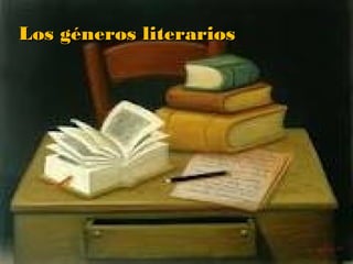 Literatura

Los géneros literarios
Finalidad        Rasgos             Transmisión   Presentación

-Expresar        -Mundo ficción      -Oral        -Prosa
sentimientos     creíble
                                     -Escrito     -Verso
-Crear           -Uso especial
impresiones      del lenguaje (*)

- Transmitir     -Creación de
enseñanzas       estilo

-Influir en la
sociedad




        ClasifiCaCión de géneros literarios
 