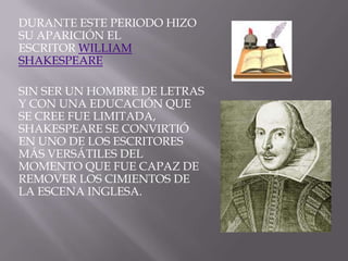Cuando GUILLERRMO EL CONQUISTADOR  convirtió Inglaterra en parte del reino normando (en 1066), la poesía en inglés antiguo se siguió leyendo y el uso del idioma se extendió.Literatura posterior a la conquista normandaA finales del periodo medieval (1200-1500), los ideales del amor cortesanos llegaron a Inglaterra y los autores comenzaron a escribir romances, tanto en verso como en prosa. 
