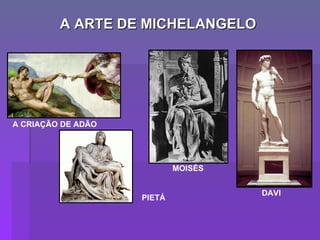 A ARTE DE MICHELANGELO   MOISÉS DAVI PIETÁ A CRIAÇÃO DE ADÃO 