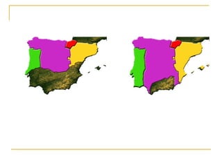 Siglo XII – Aparición de Portugal. Corona de Aragón De oeste a este: Portugal, Castilla, Navarra, Corona de Aragón Momento islámico: II Reinos de Taifas – Imperio Almohade Siglo XIII – Hegemonía cristiana De oeste a este: Portugal, Castilla, Navarra, Corona de Aragón Momento islámico: III Reinos de Taifas – Reino Nazarí de Granada 