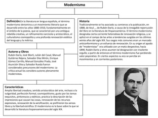 Modernismo



 Definición:En la literatura en lengua española, el término                Historia
 modernismo denomina a u...