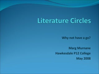 Why not have a go? Marg Murnane Hawkesdale P12 College May 2008 