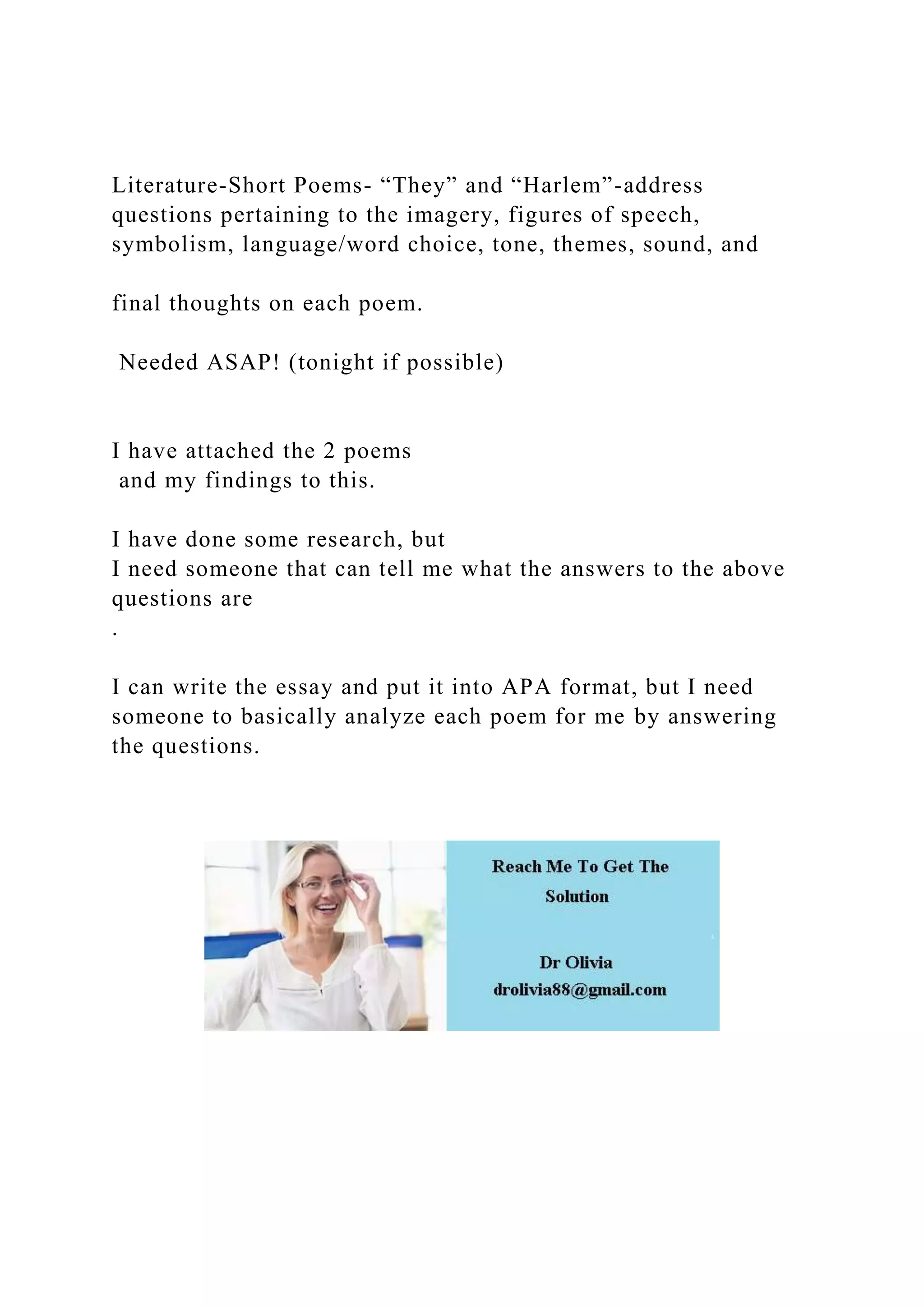 Literature-Short Poems- They” and Harlem”-address questions pert.docx