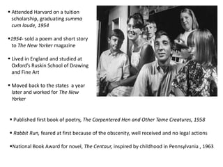 Mother aspiring writer, having a    master’s at Cornwell, encouraging her          son to writeGraduated high school co-  valedictorian, worked as copy boy atReading Eagle, newspaper 