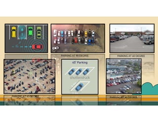 GO TO CONTENTS
PARKING AT 90 DEGREE
PARKING AT 45 DEGREE PARKING AT 60 DEGREE
PARKING AT 60 DEGREE
 