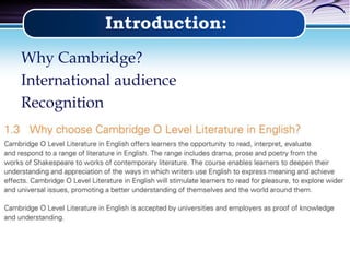 Introduction:
Why Cambridge?
International audience
Recognition