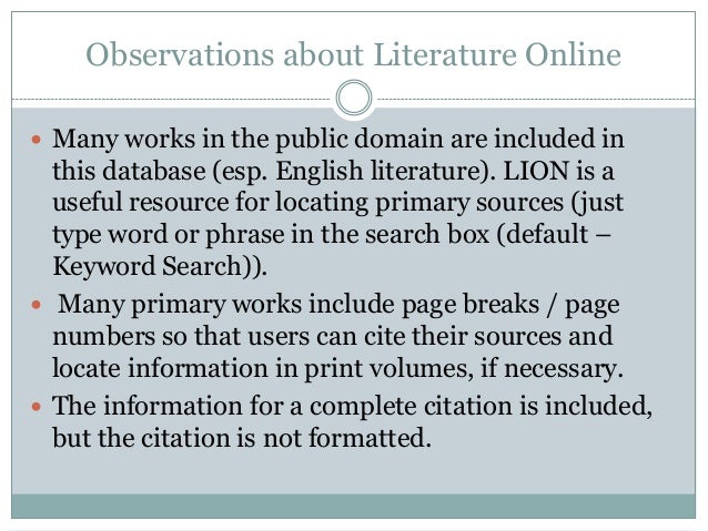 Literature Online Lion Literature Online Lion