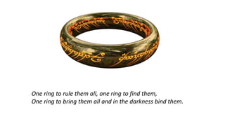 One ring to rule them all, one ring to find them,
One ring to bring them all and in the darkness bind them.
 