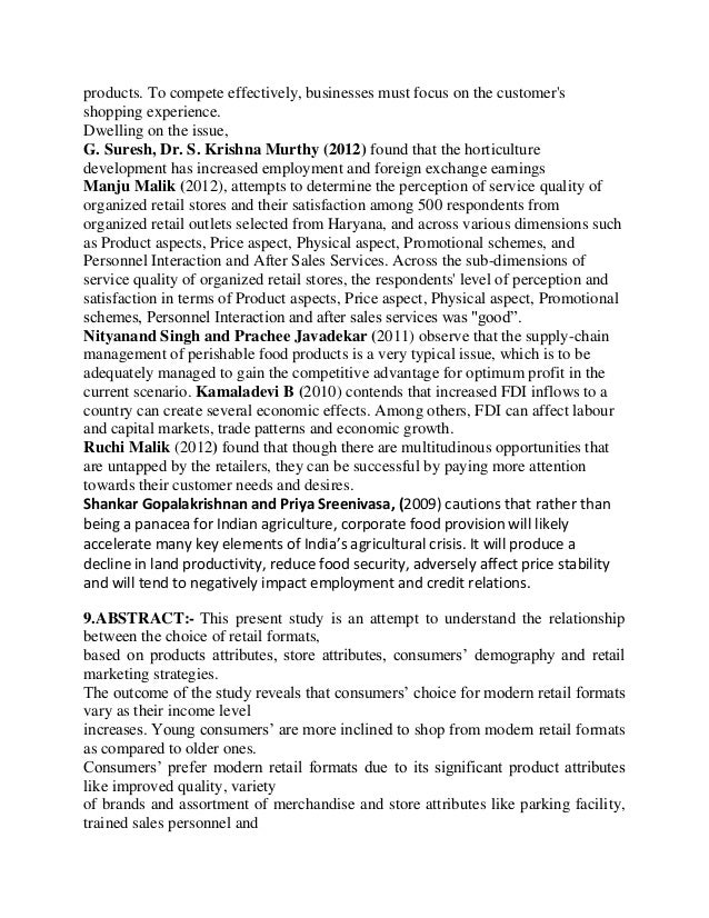 Literature review on customer satisfaction in retail store