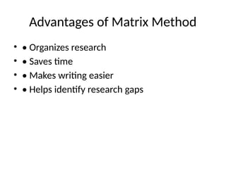 Matrix Study Example Effective Literature Review Writing Using Excel Matrix for Research ...