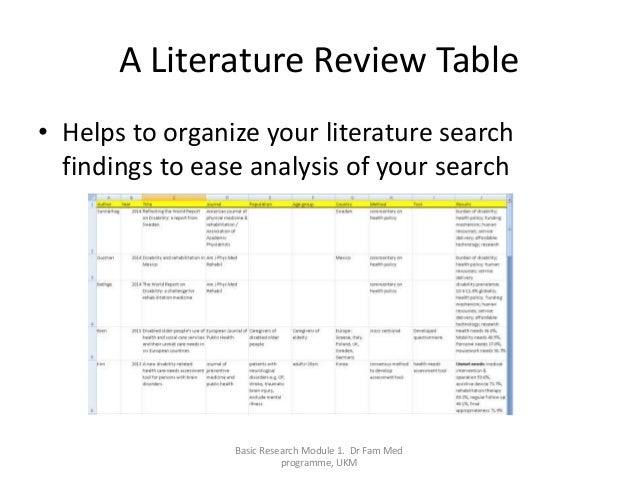 literature search table