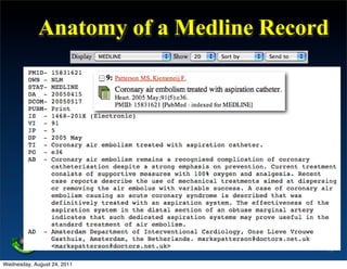 Anatomy of a Medline Record




                                       13

Wednesday, August 24, 2011
 