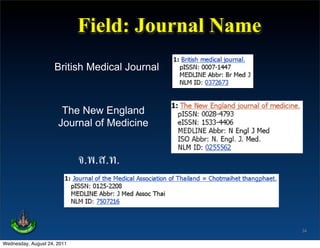 Field: Journal Name
                     British Medical Journal



                       The New England
                      Journal of Medicine


                             จ.พ.ส.ท.


                                                   34

Wednesday, August 24, 2011
 