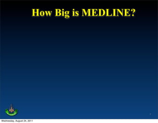 How Big is MEDLINE?




                                              7

Wednesday, August 24, 2011
 