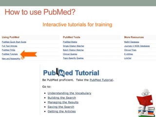 How to use PubMed?
Interactive tutorials for training
 