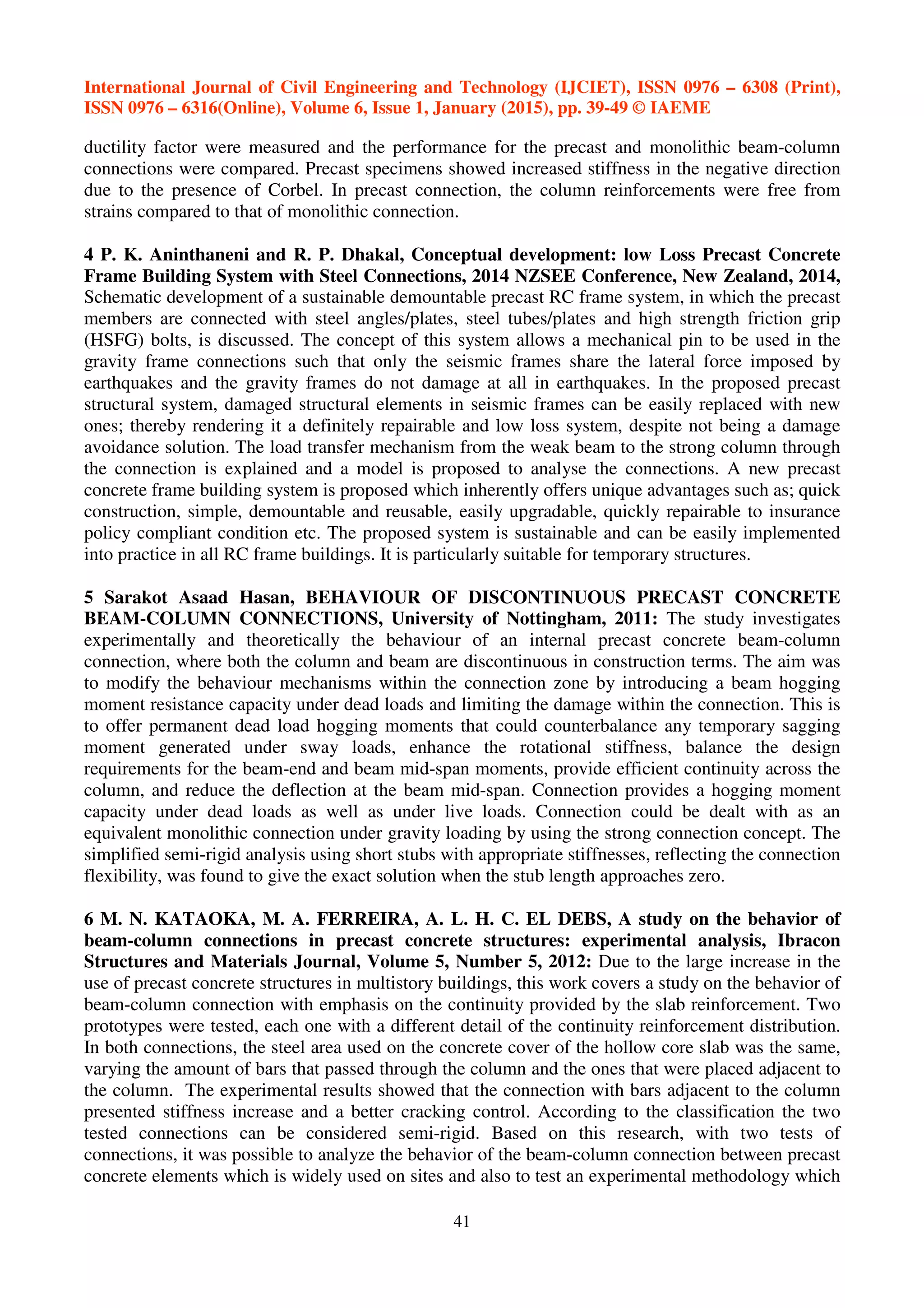 Literature work study of precast concrete connections in seismic | PDF
