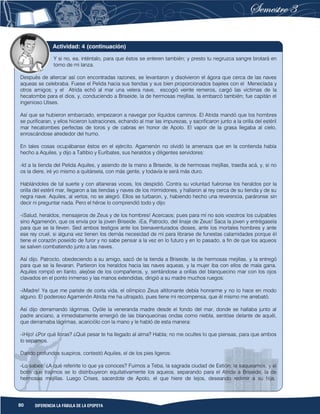 80 DIFERENCIA LA FÁBULA DE LA EPOPEYA
Y si no, ea, inténtalo, para que éstos se enteren también; y presto tu negruzca sangre brotará en
torno de mi lanza.
Después de altercar así con encontradas razones, se levantaron y disolvieron el ágora que cerca de las naves
aqueas se celebraba. Fuese el Pelida hacia sus tiendas y sus bien proporcionados bajeles con el Menecíada y
otros amigos; y el Atrida echó al mar una velera nave, escogió veinte remeros, cargó las víctimas de la
hecatombe para el dios, y, conduciendo a Briseide, la de hermosas mejillas, la embarcó también; fue capitán el
ingenioso Ulises.
Así que se hubieron embarcado, empezaron a navegar por líquidos caminos. El Atrida mandó que los hombres
se purificaran, y ellos hicieron lustraciones, echando al mar las impurezas, y sacrificaron junto a la orilla del estéril
mar hecatombes perfectas de toros y de cabras en honor de Apolo. El vapor de la grasa llegaba al cielo,
enroscándose alrededor del humo.
En tales cosas ocupábanse éstos en el ejército. Agamenón no olvidó la amenaza que en la contienda había
hecho a Aquiles, y dijo a Taltibio y Euríbates, sus heraldos y diligentes servidores:
-Id a la tienda del Pelida Aquiles, y asiendo de la mano a Briseide, la de hermosas mejillas, traedla acá, y, si no
os la diere, iré yo mismo a quitársela, con más gente, y todavía le será más duro.
Hablándoles de tal suerte y con altaneras voces, los despidió. Contra su voluntad fuéronse los heraldos por la
orilla del estéril mar, llegaron a las tiendas y naves de los mirmidones, y hallaron al rey cerca de su tienda y de su
negra nave. Aquiles, al verlos, no se alegró. Ellos se turbaron, y, habiendo hecho una reverencia, paráronse sin
decir ni preguntar nada. Pero el héroe lo comprendió todo y dijo:
-¡Salud, heraldos, mensajeros de Zeus y de los hombres! Acercaos; pues para mí no sois vosotros los culpables
sino Agamenón, que os envía por la joven Briseide. ¡Ea, Patroclo, del linaje de Zeus! Saca la joven y entrégasela
para que se la lleven. Sed ambos testigos ante los bienaventurados dioses, ante los mortales hombres y ante
ese rey cruel, si alguna vez tienen los demás necesidad de mí para librarse de funestas calamidades porque él
tiene el corazón poseído de furor y no sabe pensar a la vez en lo futuro y en lo pasado, a fin de que los aqueos
se salven combatiendo junto a las naves.
Así dijo. Patroclo, obedeciendo a su amigo, sacó de la tienda a Briseide, la de hermosas mejillas, y la entregó
para que se la llevaran. Partieron los heraldos hacia las naves aqueas, y la mujer iba con ellos de mala gana.
Aquiles rompió en llanto, alejóse de los compañeros, y, sentándose a orillas del blanquecino mar con los ojos
clavados en el ponto inmenso y las manos extendidas, dirigió a su madre muchos ruegos:
-¡Madre! Ya que me pariste de corta vida, el olímpico Zeus altitonante debía honrarme y no lo hace en modo
alguno. El poderoso Agamenón Atrida me ha ultrajado, pues tiene mi recompensa, que él mismo me arrebató.
Así dijo derramando lágrimas. Oyóle la veneranda madre desde el fondo del mar, donde se hallaba junto al
padre anciano, a inmediatamente emergió de las blanquecinas ondas como niebla, sentóse delante de aquél,
que derramaba lágrimas, acariciólo con la mano y le habló de esta manera:
-¡Hijo! ¿Por qué lloras? ¿Qué pesar te ha llegado al alma? Habla; no me ocultes lo que piensas, para que ambos
lo sepamos.
Dando profundos suspiros, contestó Aquiles, el de los pies ligeros:
-Lo sabes. ¿A qué referirte lo que ya conoces? Fuimos a Teba, la sagrada ciudad de Eetión; la saqueamos, y el
botín que trajimos se lo distribuyeron equitativamente los aqueos, separando para el Atrida a Briseide, la de
hermosas mejillas. Luego Crises, sacerdote de Apolo, el que hiere de lejos, deseando redimir a su hija,
Actividad: 4 (continuación)
 