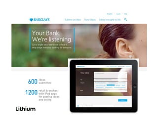 ideas
submitted600
retail branches
with iPad apps
for posting ideas
and voting
1200
and voting
 