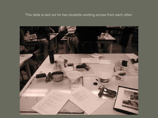 This table is laid out for two students working across from each other. 