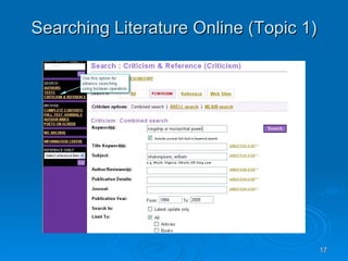 Searching Literature Online (Topic 1) 