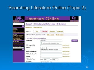 Searching Literature Online (Topic 2) 