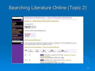 Searching Literature Online (Topic 2) 