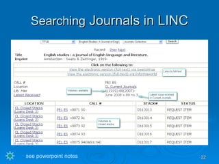 Searching  Journals in LINC see powerpoint notes 