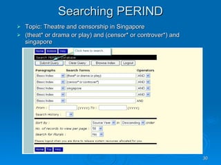 Searching PERIND Topic: Theatre and censorship in Singapore (theat* or drama or play) and (censor* or controver*) and singapore 