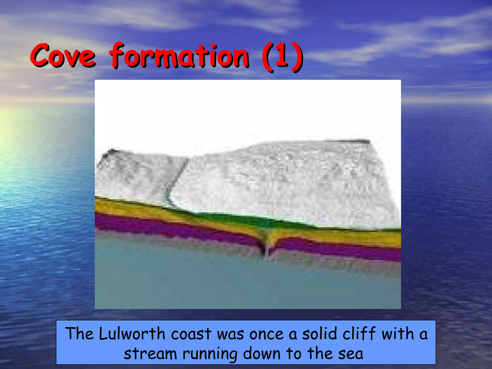 Cove formation (1) The Lulworth coast was once a solid cliff with a stream running down to the sea  