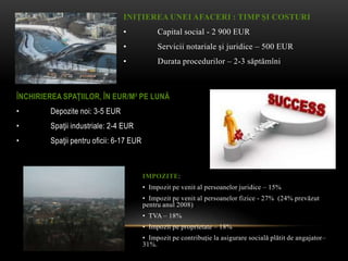 INIŢIEREA UNEI AFACERI : TIMP ŞI COSTURI
                                •             Capital social - 2 900 EUR
        ...