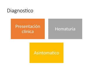 Diagnostico
Presentación
clínica
Hematuria
Asintomatico
 