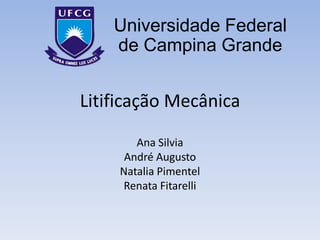 Litificação Mecânica Ana Silvia André Augusto Natalia Pimentel Renata Fitarelli Universidade Federalde Campina Grande 