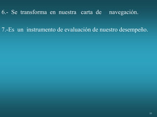 59
6.- Se transforma en nuestra carta de navegación.
7.-Es un instrumento de evaluación de nuestro desempeño.
 