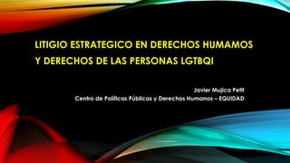 LITIGIO ESTRATEGICO EN DERECHOS HUMAMOS
Y DERECHOS DE LAS PERSONAS LGTBQI
Javier Mujica Petit
Centro de Políticas Públicas y Derechos Humanos – EQUIDAD
 