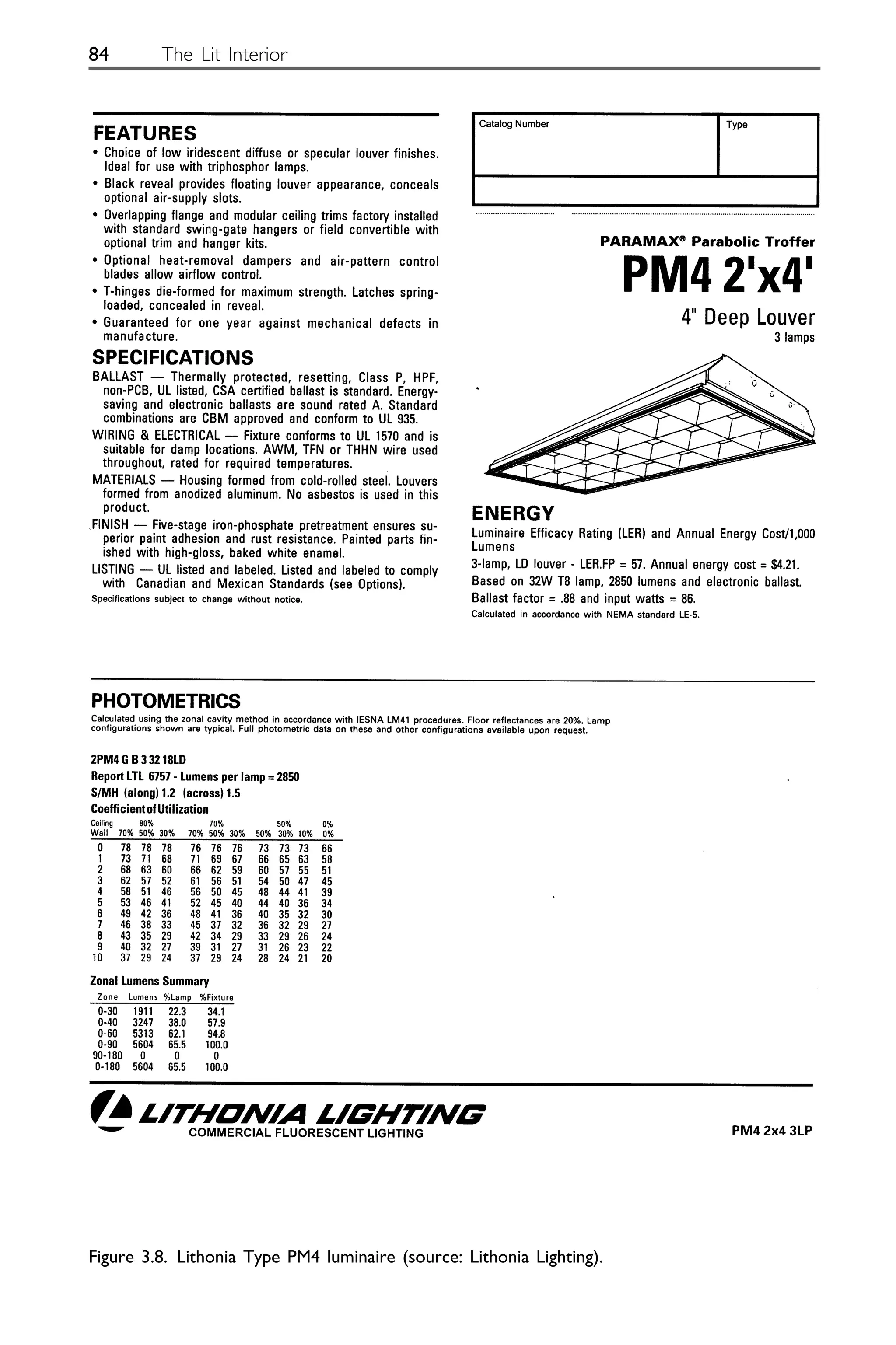 84 The Lit Interior
Figure 3.8. Lithonia Type PM4 luminaire (source: Lithonia Lighting).
 