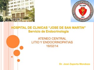 HOSPITAL DE CLINICAS “JOSE DE SAN MARTIN”
Servicio de Endocrinología
ATENEO CENTRAL
LITIO Y ENDOCRINOPATIAS
19/02/14

Dr. José Zaporta Mendoza

 
