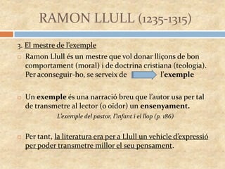 RAMON LLULL (1235-1315)
4. Llull, defensor de l’ordre establert
              Llibre de les bèsties:
 Apòleg protagonitza...