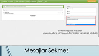 Mesajlar Sekmesi
Bu kısımda gelen mesajları,
oluşturacağımız yeni klasörlerle mesajları kategorize edebiliriz.
 