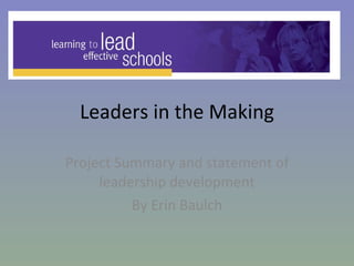 Leaders in the Making Project Summary and statement of leadership development By Erin Baulch 