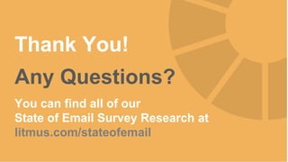 Thank You!
Any Questions?
You can find all of our
State of Email Survey Research at
litmus.com/stateofemail
 