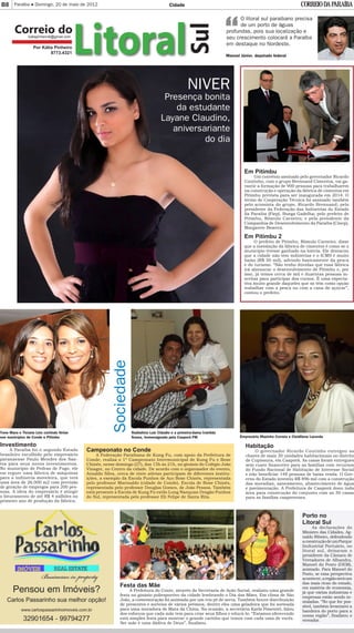 B8   Paraíba    Domingo, 20 de maio de 2012                                         Cidade




                           ...