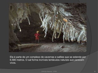 Ela é parte de um complexo de cavernas e salões que se estende por
6.580 metros. O sal forma incríveis tentáculos naturais que parecem
vivos.
Ciências Naturais - ICRM 36
 