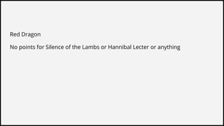 Red Dragon
No points for Silence of the Lambs or Hannibal Lecter or anything
 