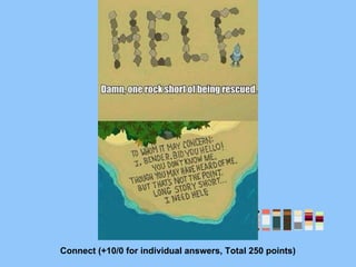 Connect (+10/0 for individual answers, Total 250 points)
 