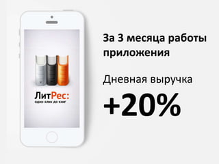 За 3 месяца работы
приложения
Дневная выручка
+20%
 