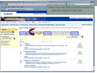 Select any tab that contains results to see the results in that tab. 