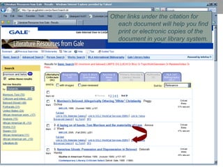 Other links under the citation for each document will help you find print or electronic copies of the document in your library system. 